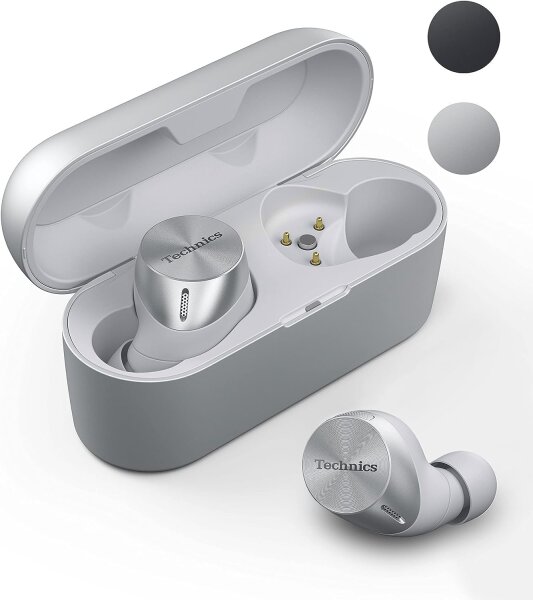 Technics EAH-AZ60E-S, BITTE LESEN, Kabellose Ohrhörer mit Geräuschunterdrückung, Multipoint-Bluetooth, komfortable In-Ear-Kopfhörer mit integriertem Mikrofon, anpassbare Passform, bis zu 7 Stunden Spielzeit, Silber